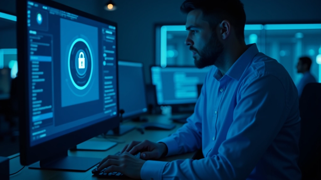 Écran montrant une interface de gestion de sécurité avancée avec cryptage et protocoles de protection des données