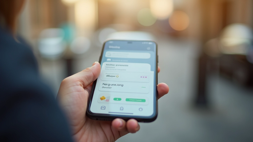 Téléphone mobile affichant une application de portefeuille numérique avec interface de paiement moderne et icônes de transactions