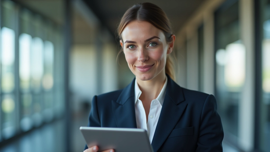 Femme consultant analysant des rapports financiers sur une tablette dans un bureau moderne